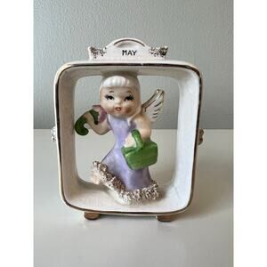 Vintage Lefton 1955 May Porcelain Angel Figurine Framed Wall Hanging AR6883